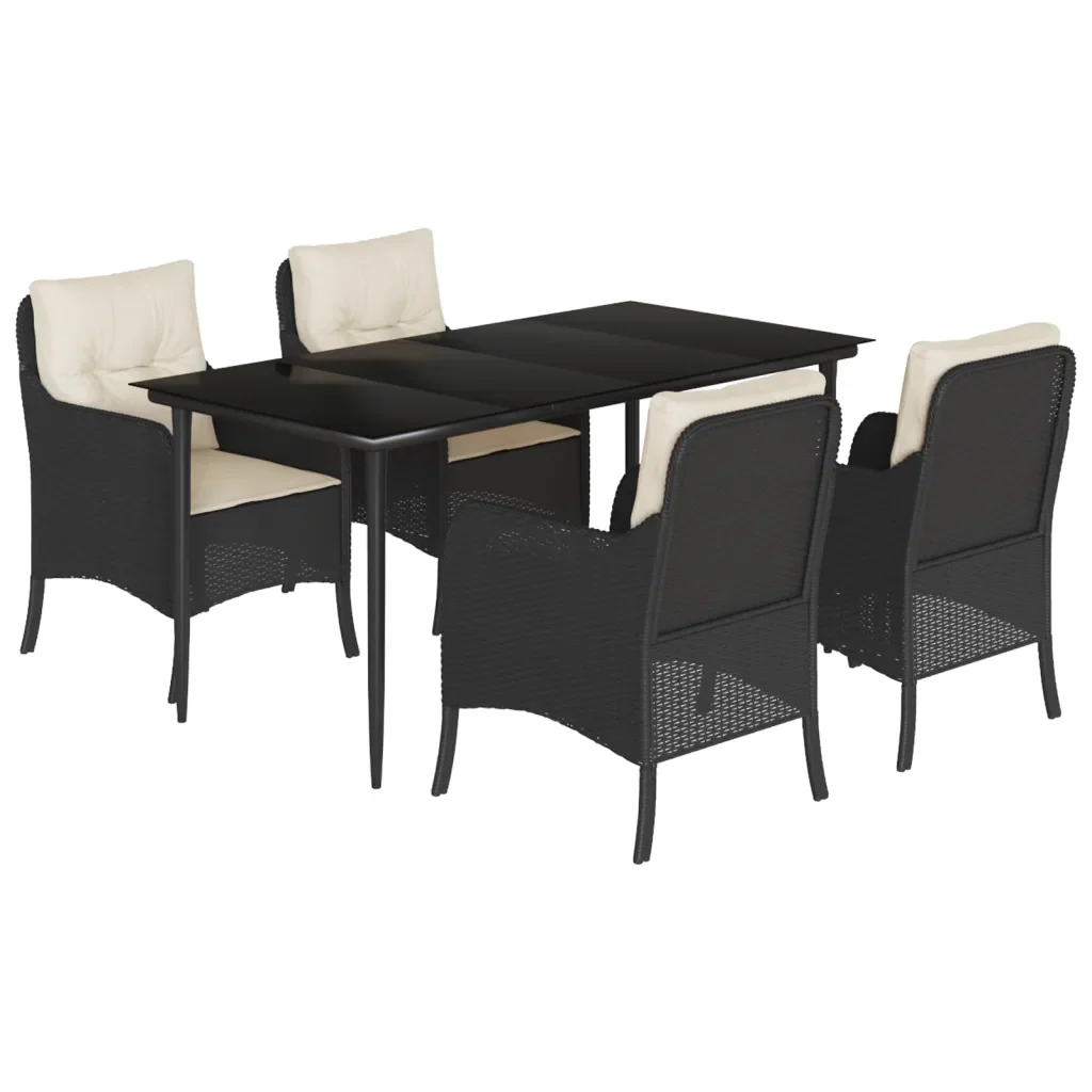 Set da Pranzo da Giardino 5 pz Nero con Cuscini in Polyrattan 3211909 - Image 2
