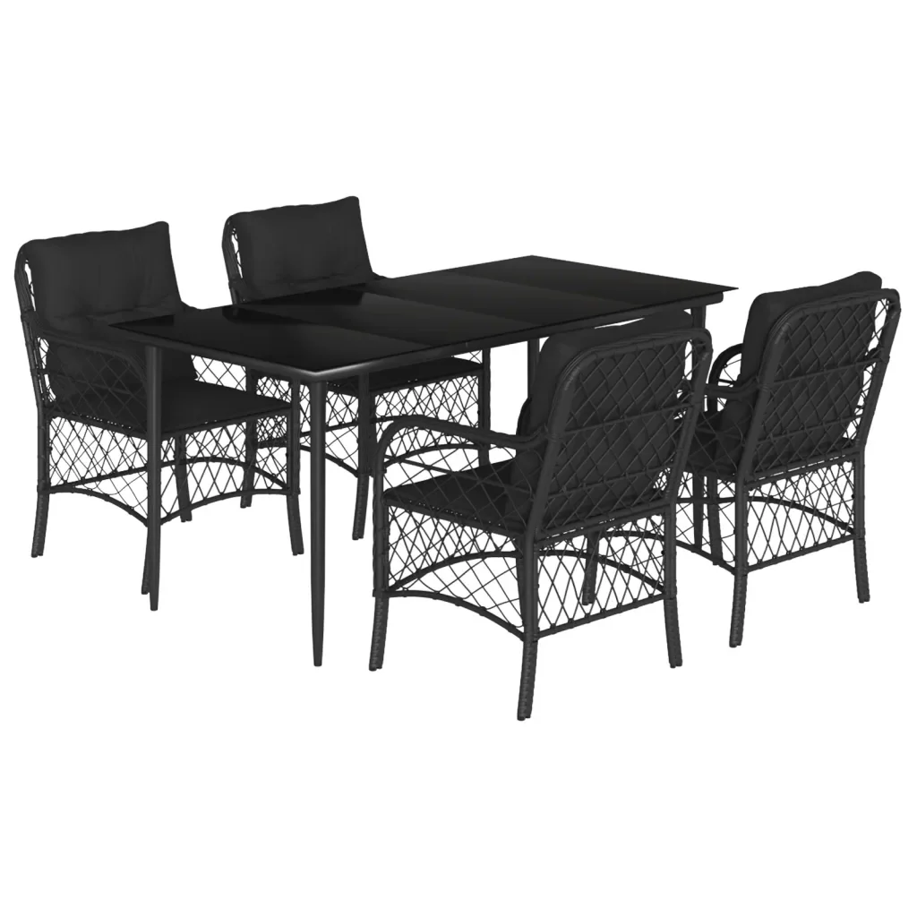 Set da Pranzo da Giardino 5 pz Nero con Cuscini in Polyrattan 3212099 - Image 2