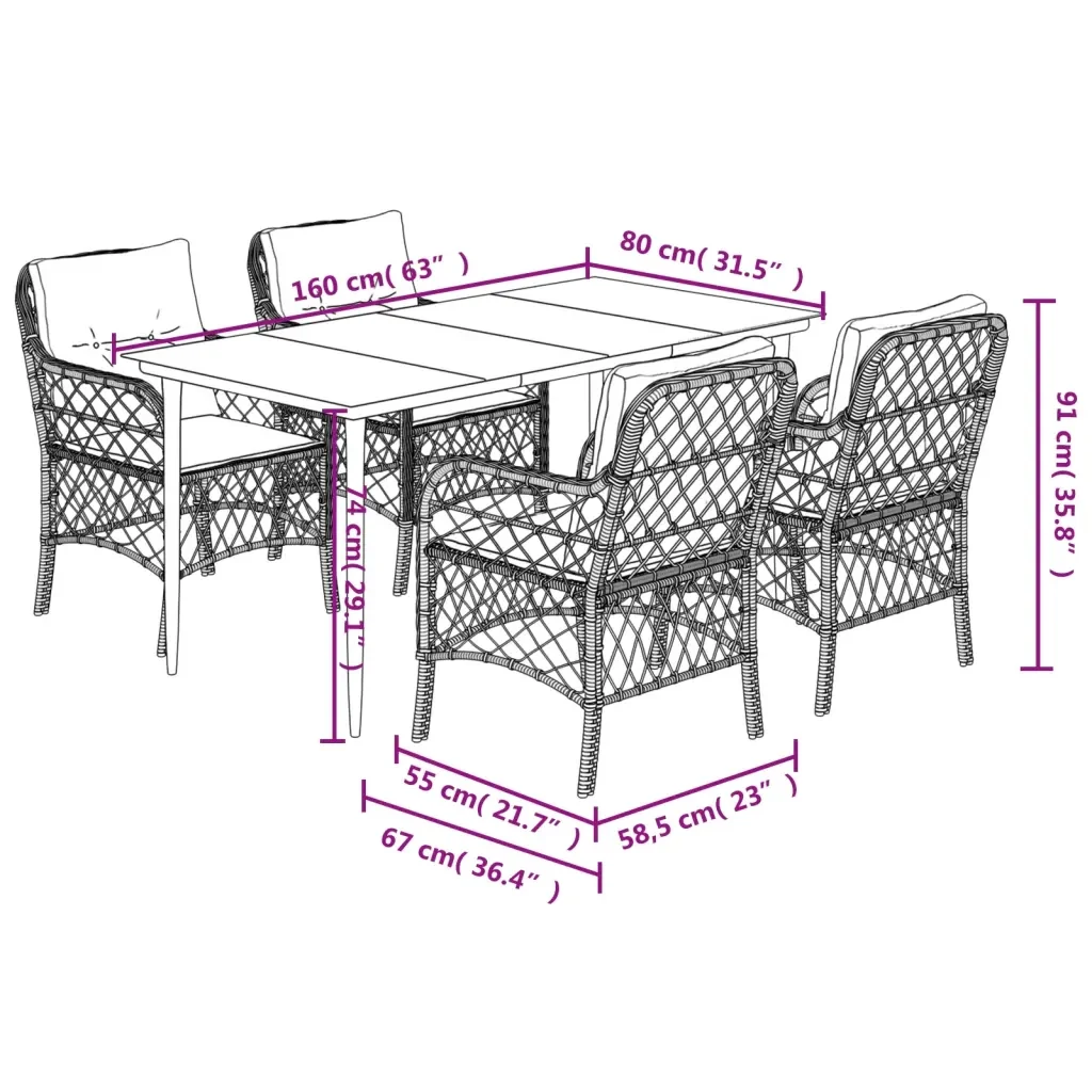 Set da Pranzo da Giardino 5 pz Nero con Cuscini in Polyrattan 3212099 - Image 7