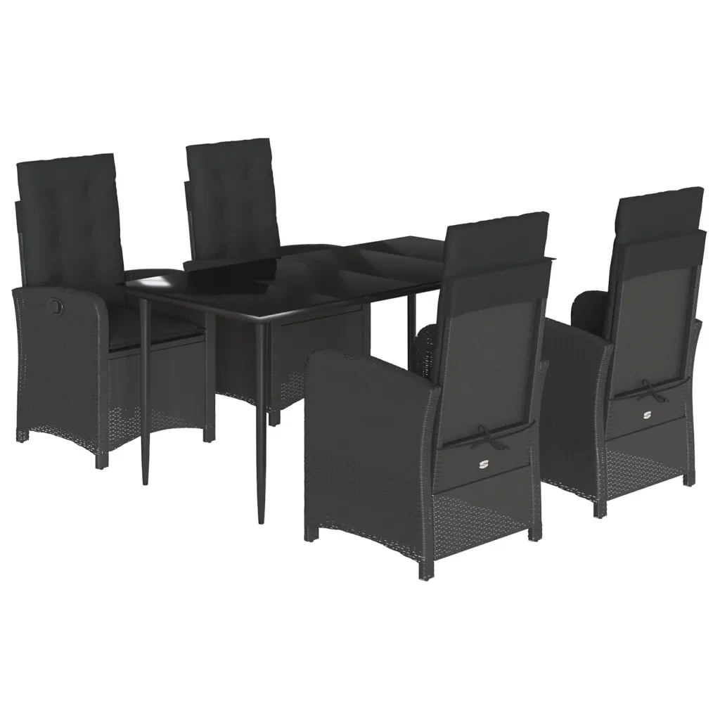 Set da Pranzo da Giardino 5 pz Nero con Cuscini in Polyrattan 3212314 - Image 2