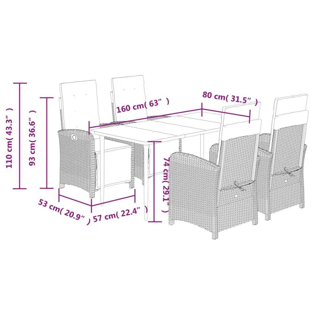 Set da Pranzo da Giardino 5 pz Nero con Cuscini in Polyrattan 3212517 - Image 9