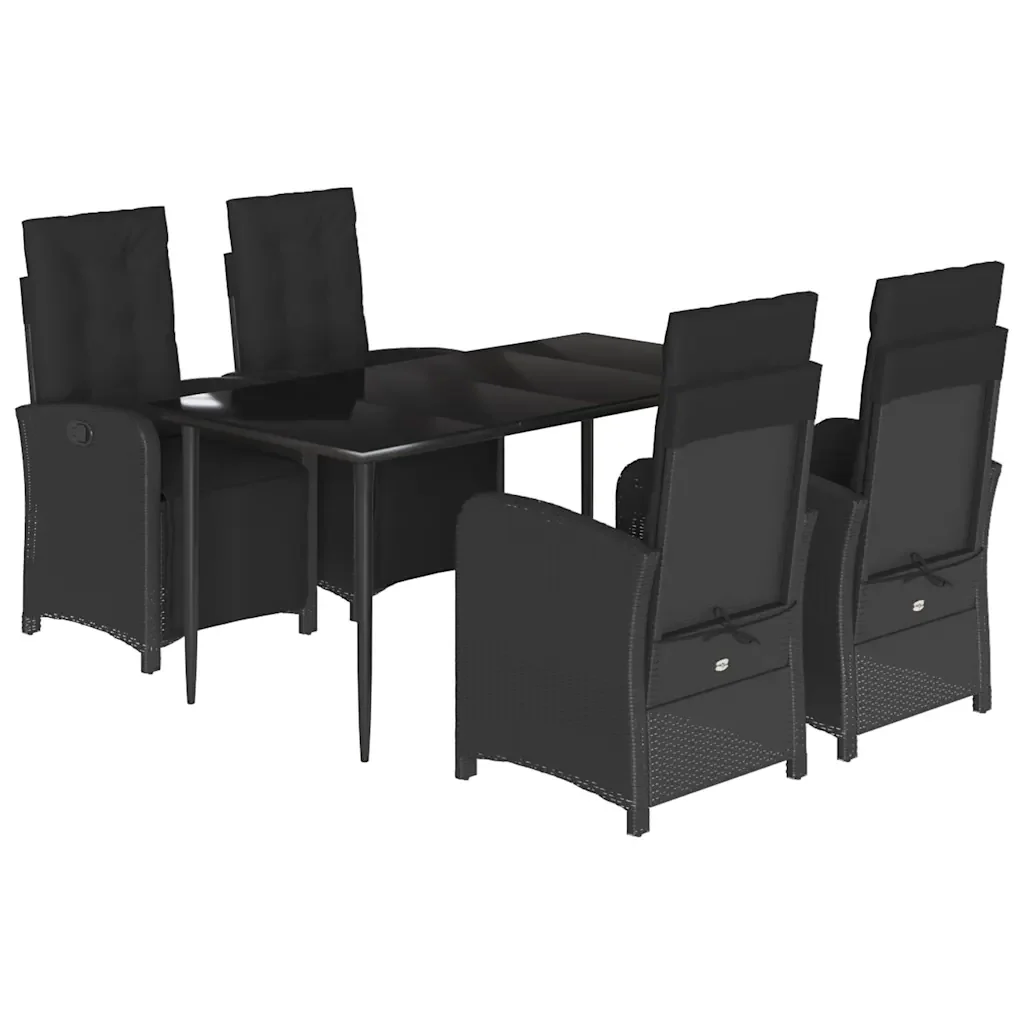 Set da Pranzo da Giardino 5 pz Nero con Cuscini in Polyrattan 3212531 - Image 2
