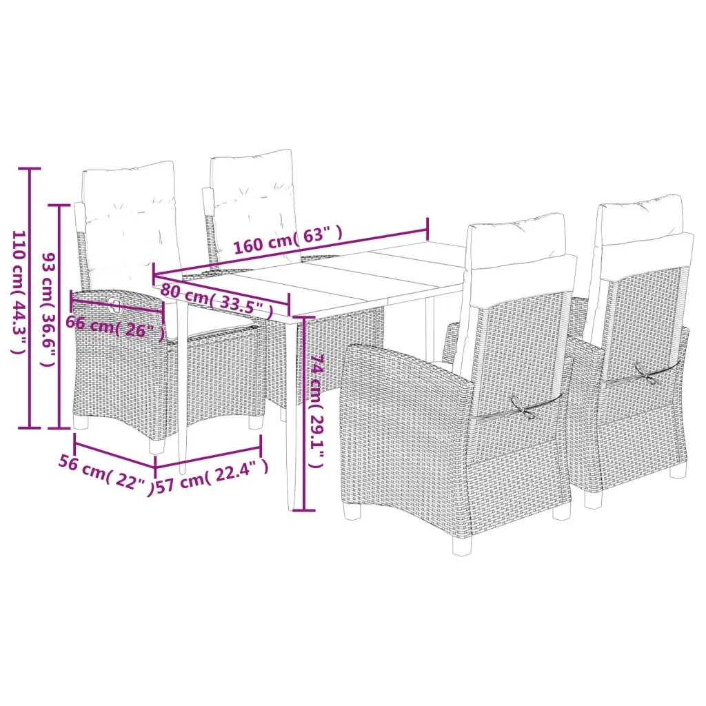 Set da Pranzo da Giardino 5 pz Nero con Cuscini in Polyrattan 3212726 - Image 9