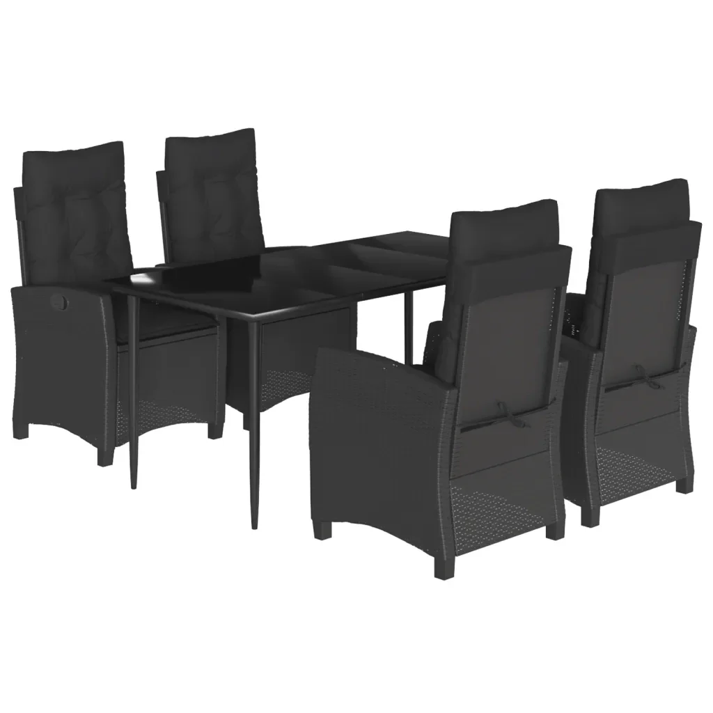 Set da Pranzo da Giardino 5 pz Nero con Cuscini in Polyrattan 3212746 - Image 2