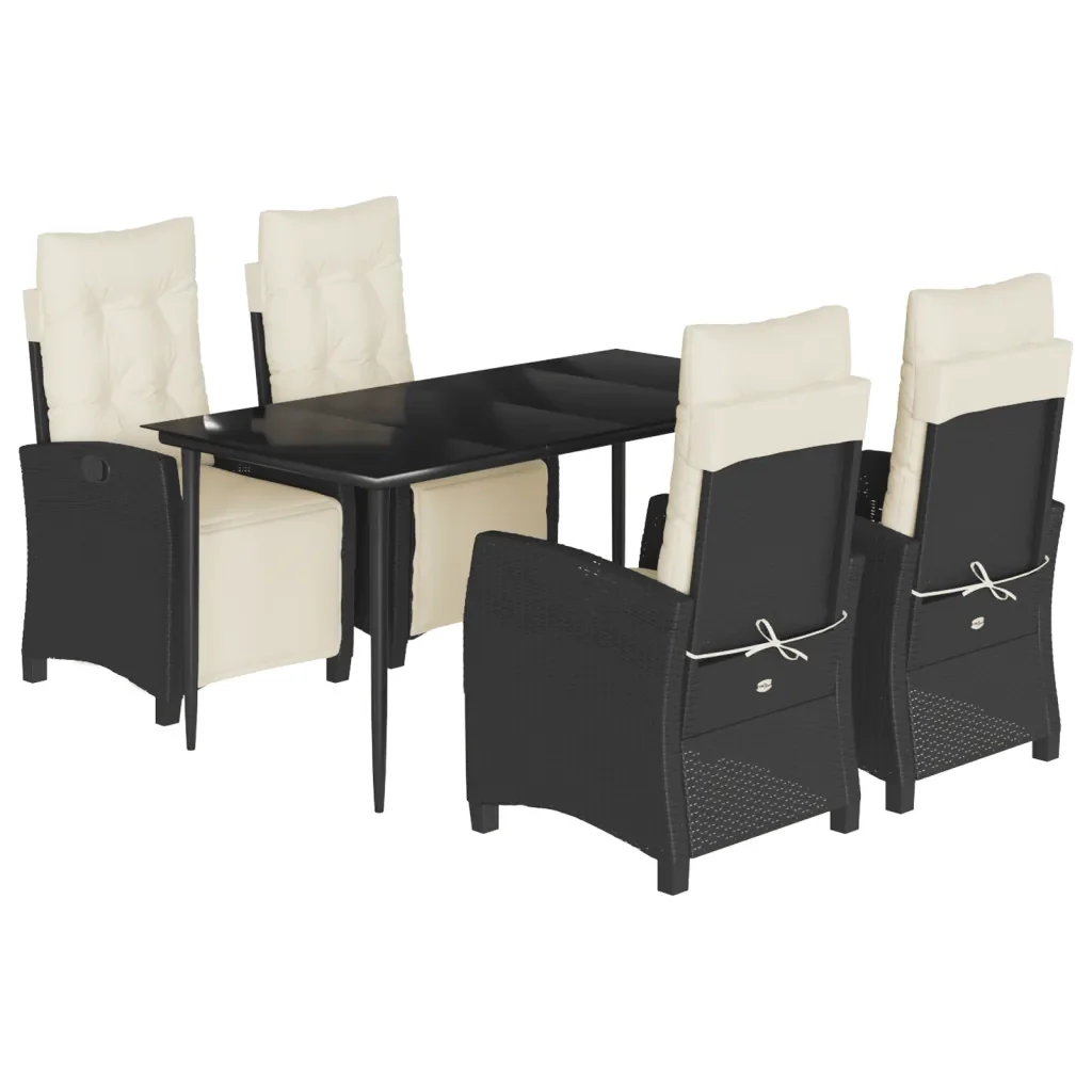 Set da Pranzo da Giardino 5 pz Nero con Cuscini in Polyrattan 3212949 - Image 2