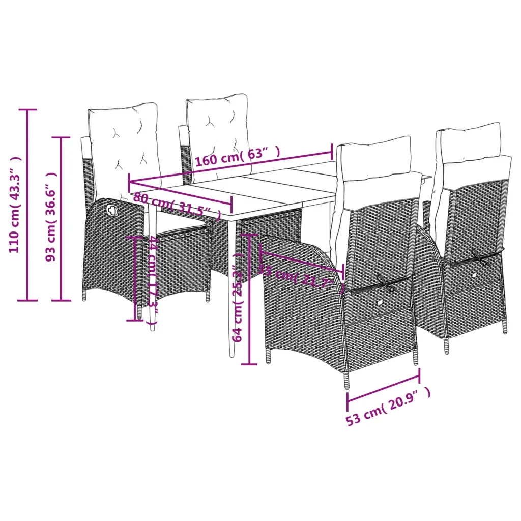 Set da Pranzo da Giardino 5 pz Nero con Cuscini in Polyrattan 3213158 - Image 9
