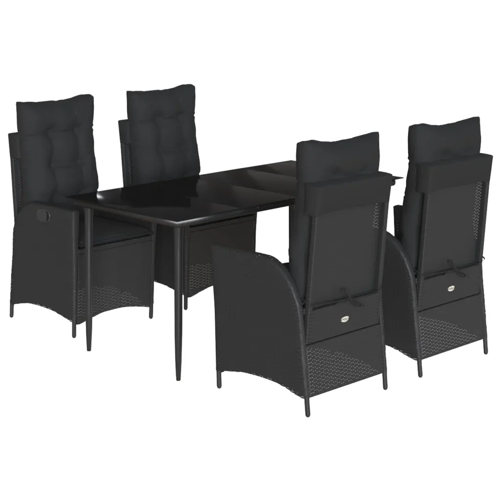 Set da Pranzo da Giardino 5 pz Nero con Cuscini in Polyrattan 3213178 - Image 2