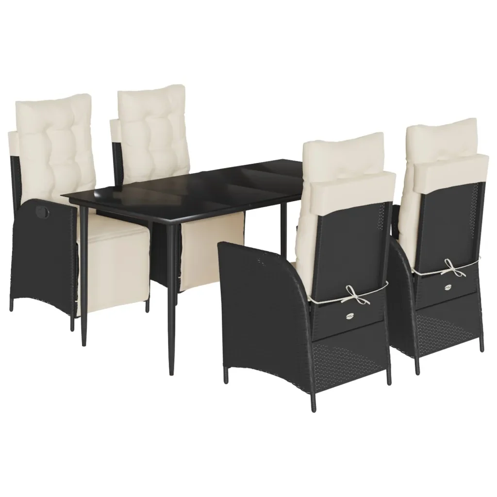 Set da Pranzo da Giardino 5 pz Nero con Cuscini in Polyrattan 3213381 - Image 2