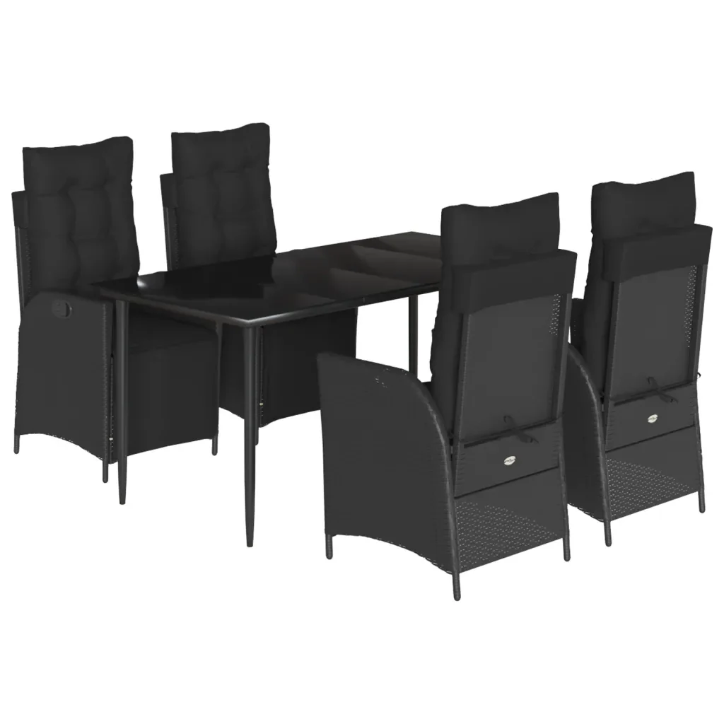 Set da Pranzo da Giardino 5 pz Nero con Cuscini in Polyrattan 3213395 - Image 2