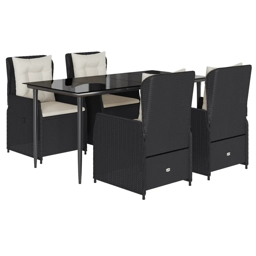 Set da Pranzo da Giardino 5 pz Nero con Cuscini in Polyrattan 3262829 - Image 2