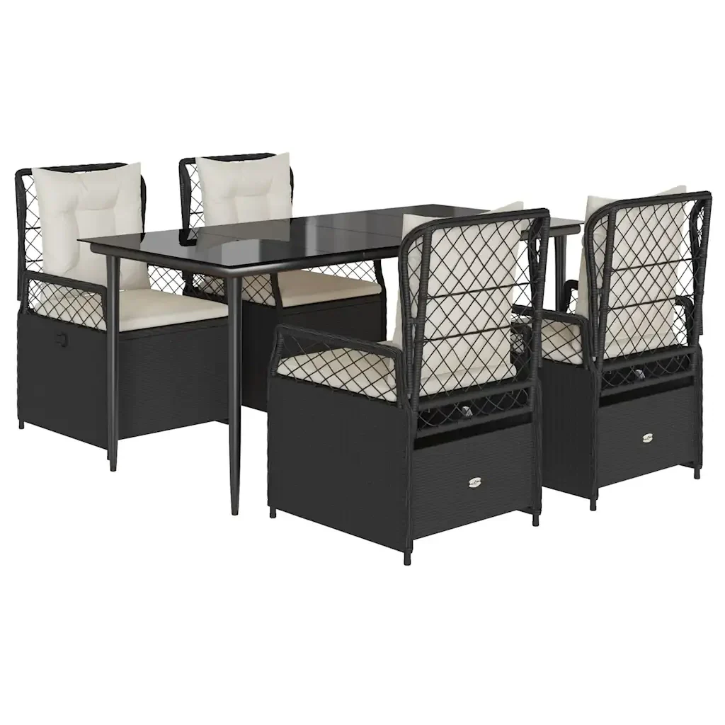 Set da Pranzo da Giardino 5 pz Nero con Cuscini in Polyrattan 3262960 - Image 2