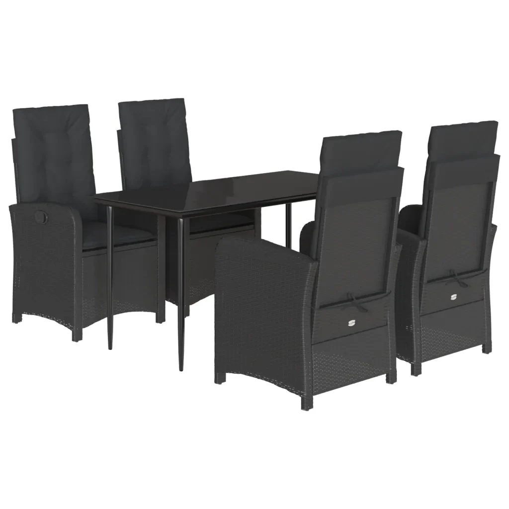 Set da Pranzo da Giardino 5 pz Nero con Cuscini in Polyrattan - Image 2