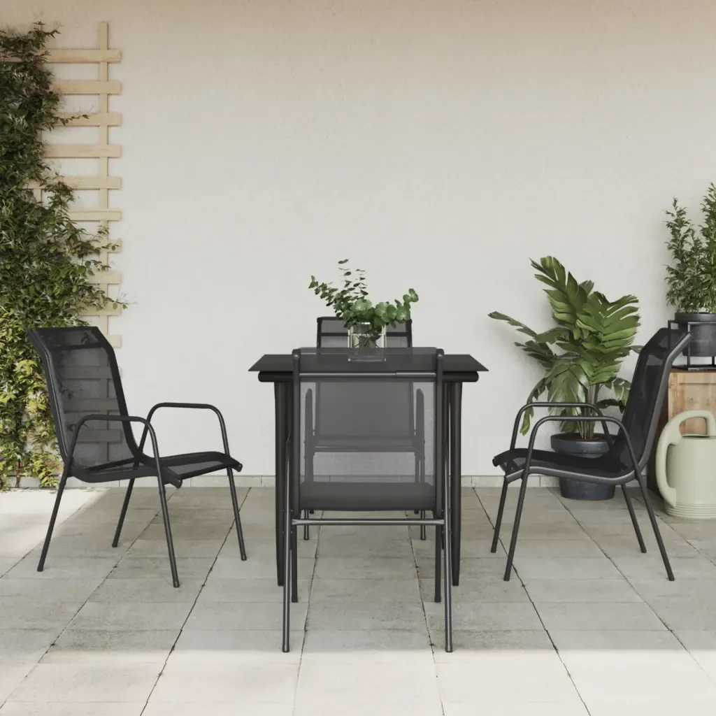 Set da Pranzo da Giardino 5 pz Nero in Acciaio e Textilene 3200683