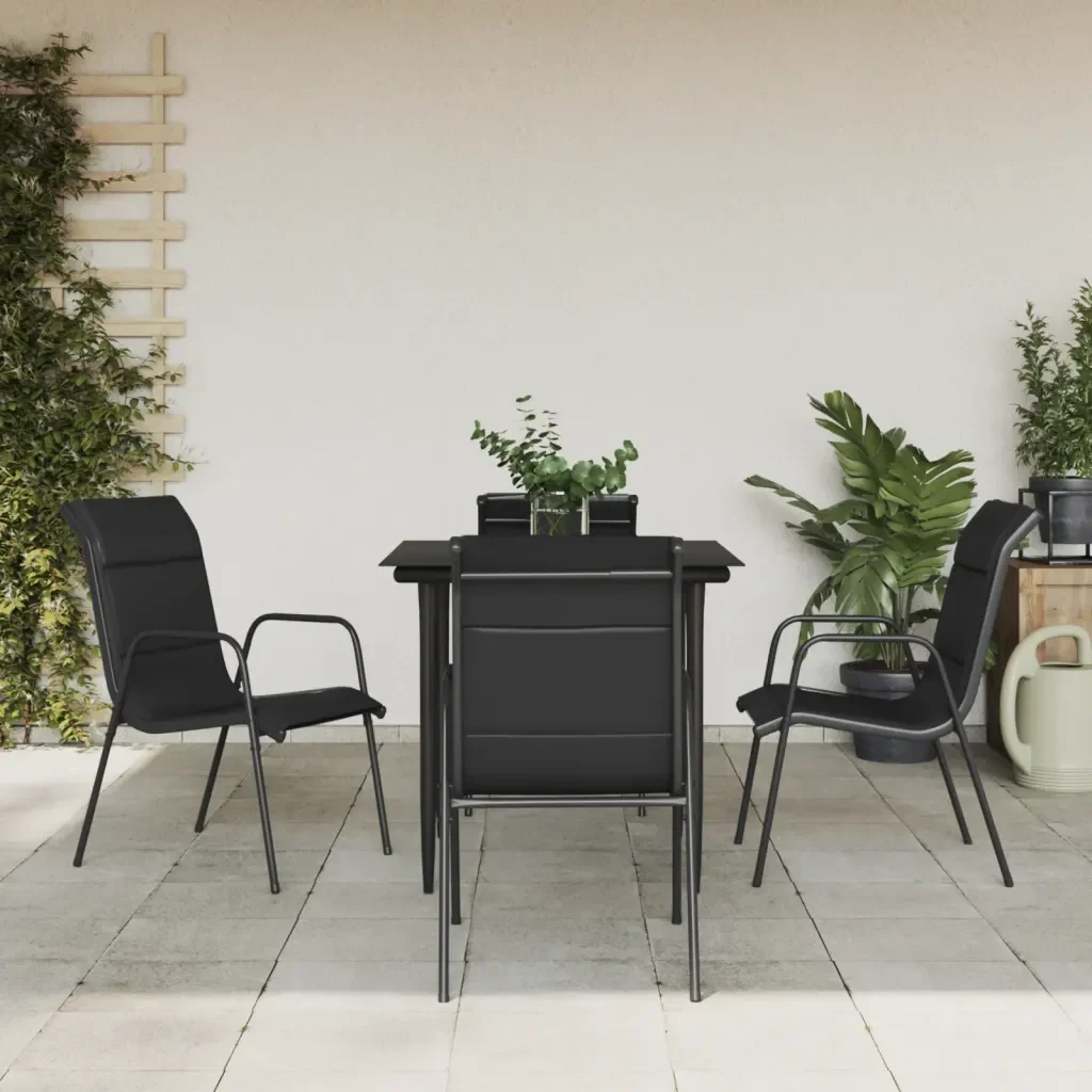 Set da Pranzo da Giardino 5 pz Nero in Acciaio e Textilene 3200703