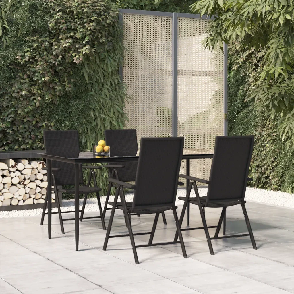 Set da Pranzo da Giardino 5 pz Nero in Polyrattan 3156516