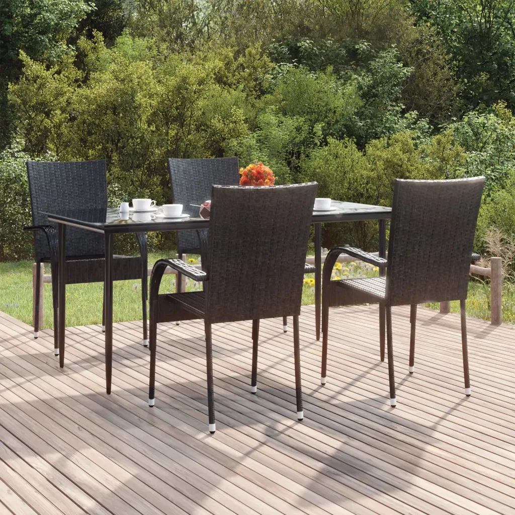 Set da Pranzo da Giardino 5 pz Nero in Polyrattan 3156668