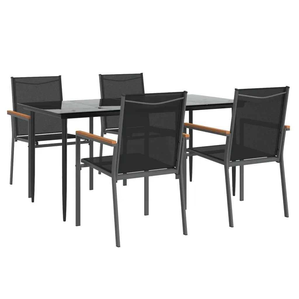 Set da Pranzo da Giardino 5 pz Nero in Textilene e Acciaio 3187037 - Image 3