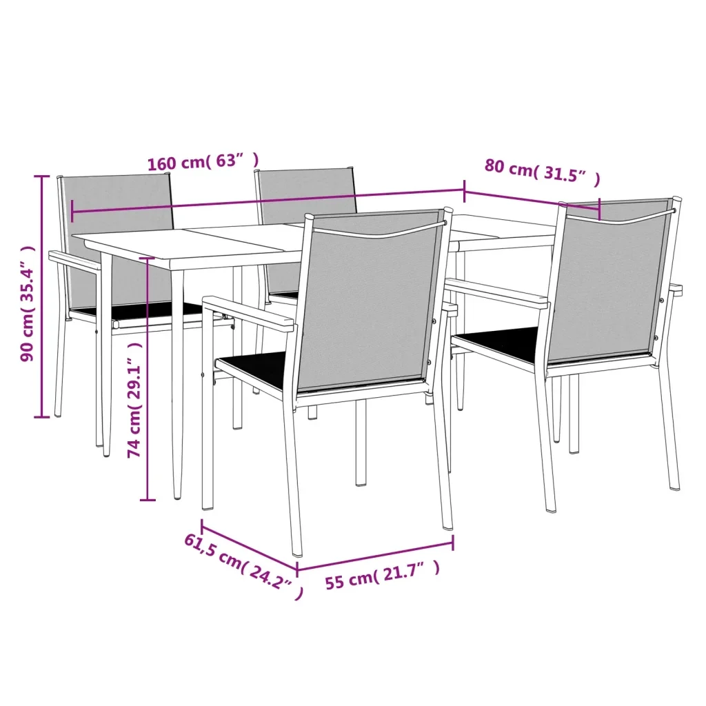 Set da Pranzo da Giardino 5 pz Nero in Textilene e Acciaio 3187037 - Image 9