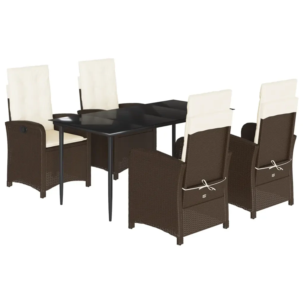 Set da Pranzo da Giardino 5pz con Cuscini in Polyrattan Marrone 3212334 - Image 2