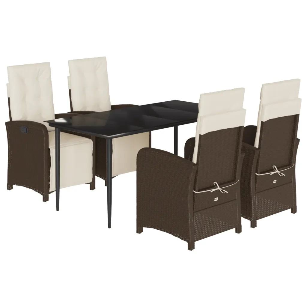 Set da Pranzo da Giardino 5pz con Cuscini in Polyrattan Marrone 3212545 - Image 2