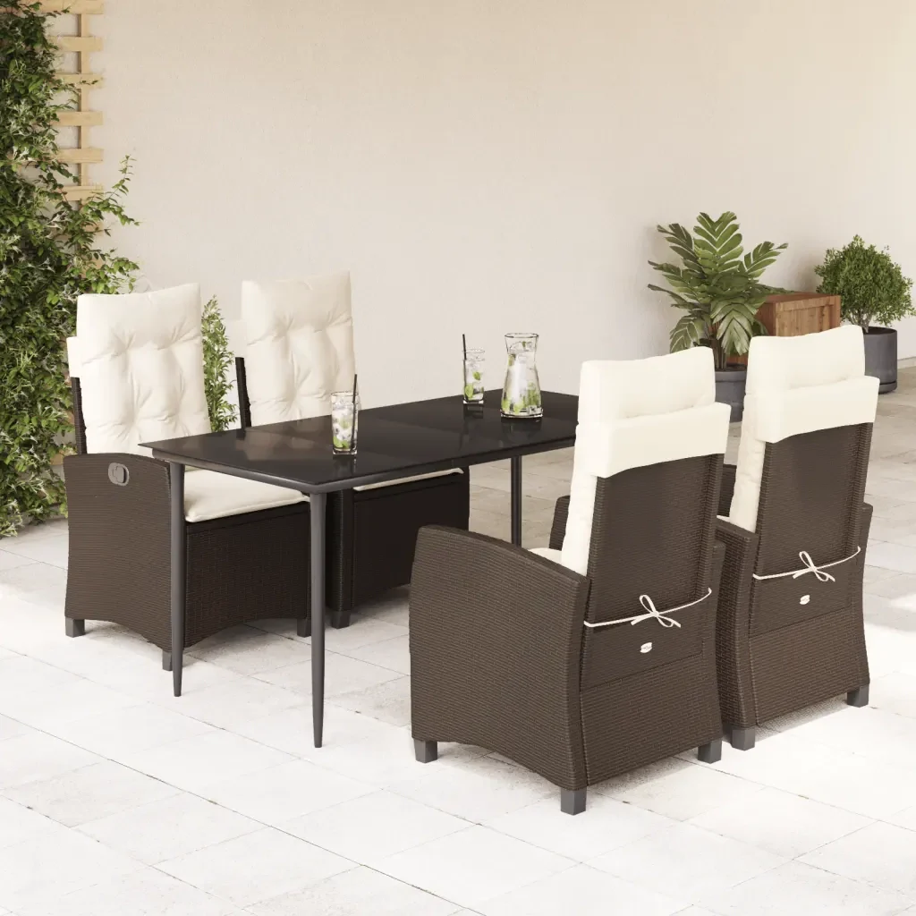 Set da Pranzo da Giardino 5pz con Cuscini in Polyrattan Marrone 3212766