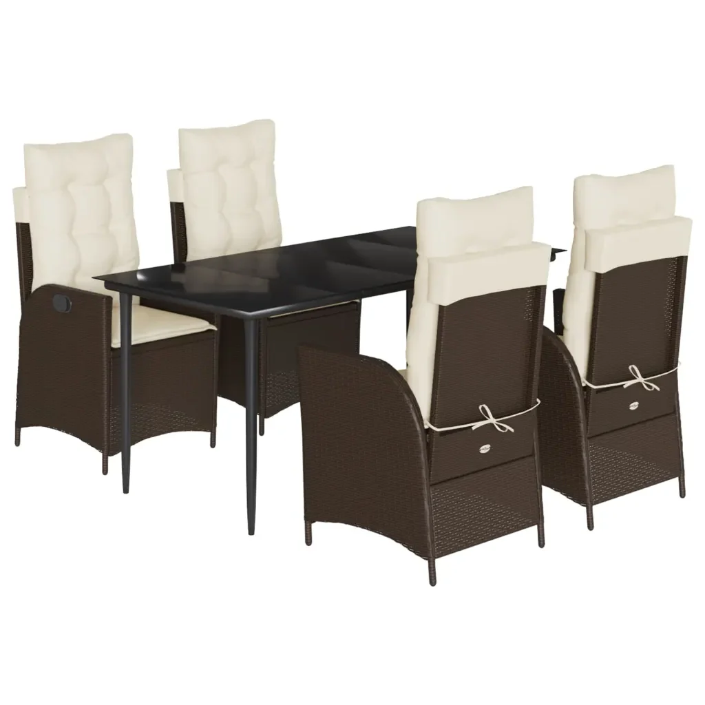 Set da Pranzo da Giardino 5pz con Cuscini in Polyrattan Marrone 3213198 - Image 2
