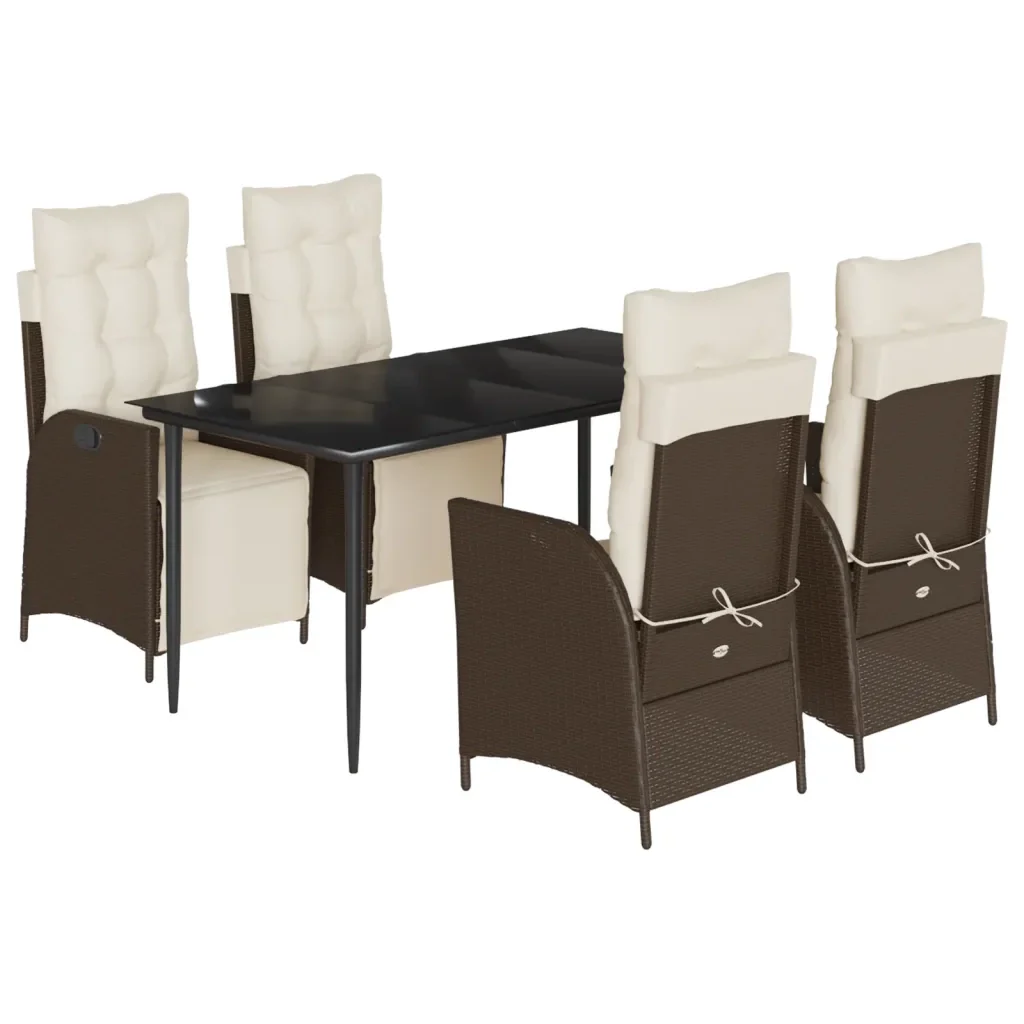 Set da Pranzo da Giardino 5pz con Cuscini in Polyrattan Marrone 3213409 - Image 2