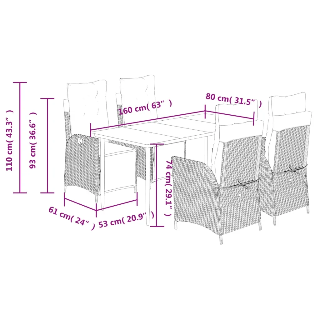 Set da Pranzo da Giardino 5pz con Cuscini in Polyrattan Marrone 3213409 - Image 9