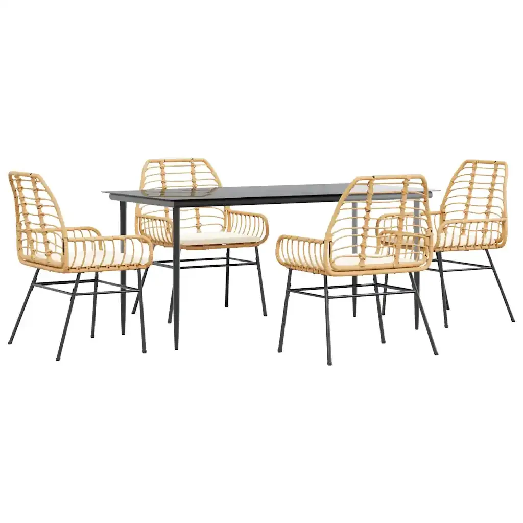 Set da Pranzo da Giardino 5pz con Cuscini Polyrattan Vetro 3334460 - Image 2