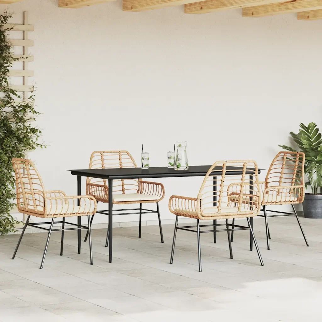 Set da Pranzo da Giardino 5pz con Cuscini Polyrattan Vetro 3334460 - Image 3