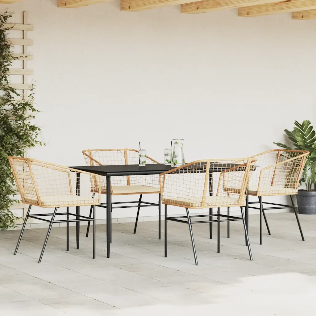 Set da Pranzo da Giardino 5pz con Cuscini Polyrattan Vetro 3334509 - Image 3