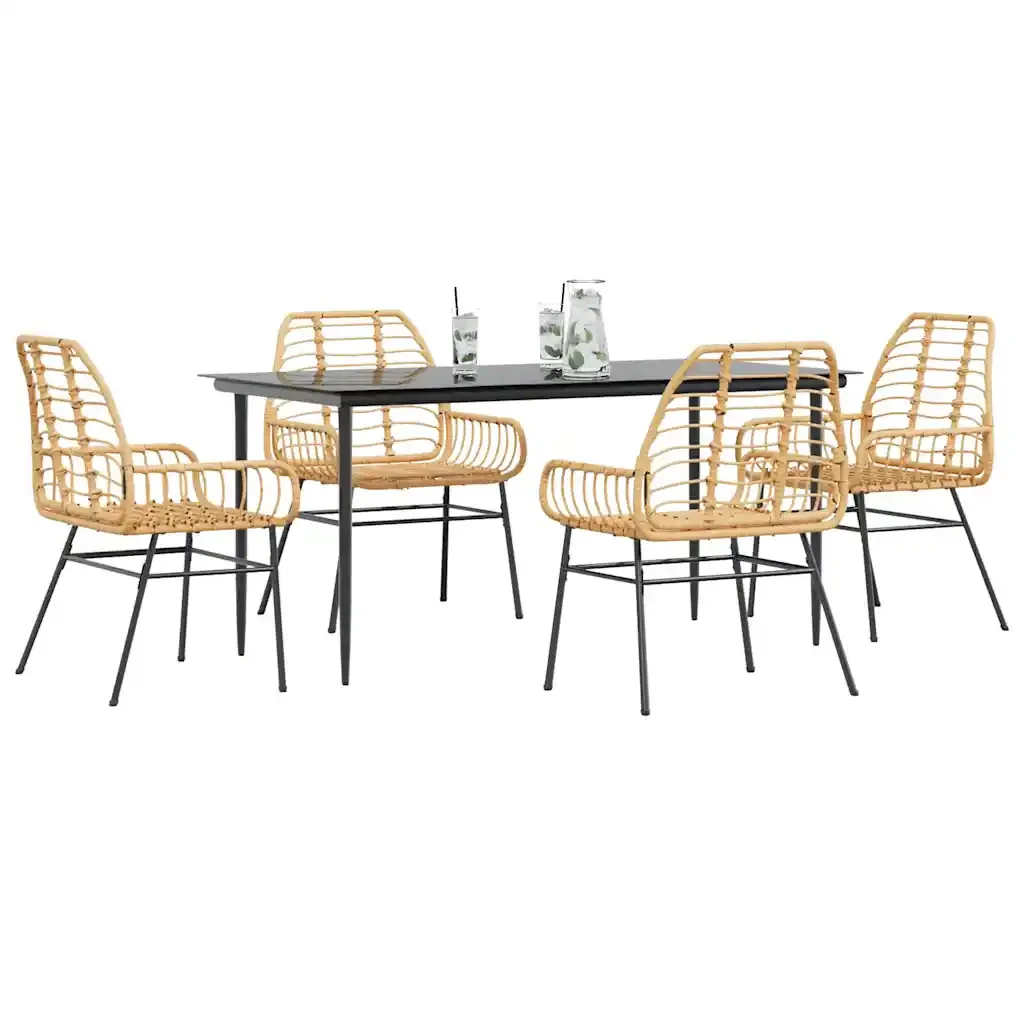 Set da Pranzo da Giardino 5pz Polyrattan Vetro