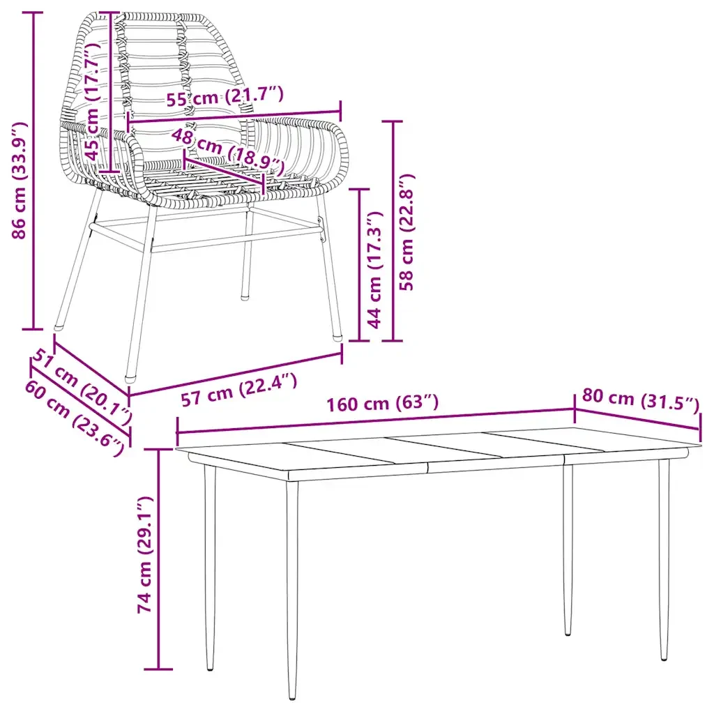 Set da Pranzo da Giardino 5pz Polyrattan Vetro - Image 10