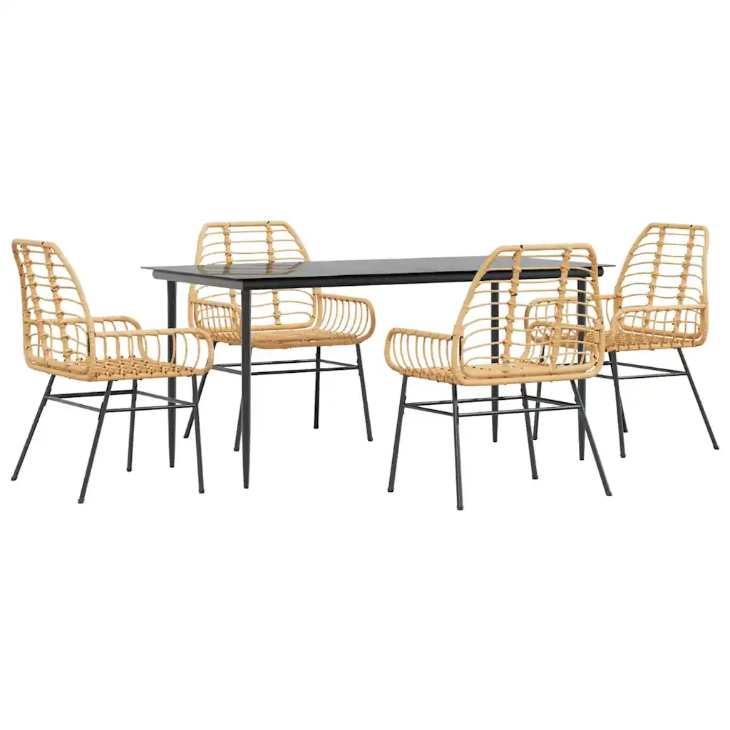 Set da Pranzo da Giardino 5pz Polyrattan Vetro - Image 2