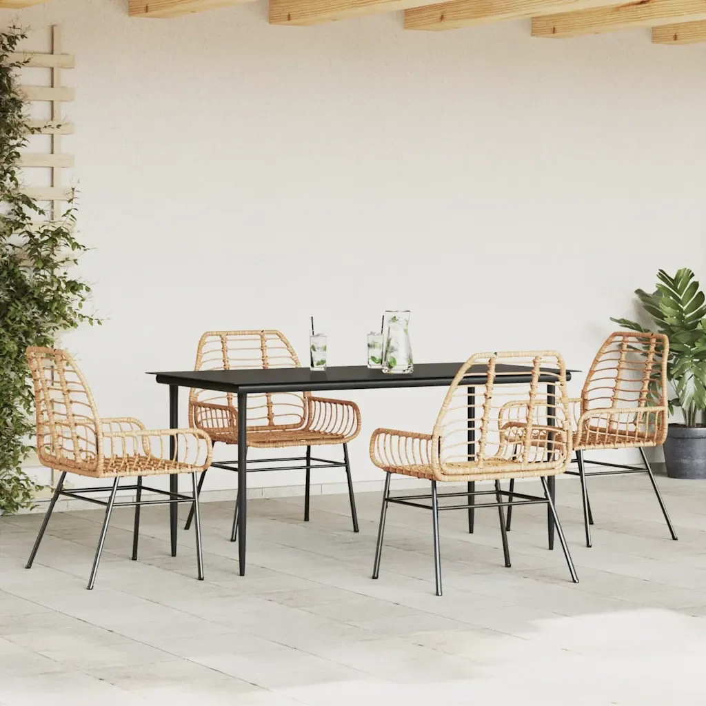 Set da Pranzo da Giardino 5pz Polyrattan Vetro - Image 3