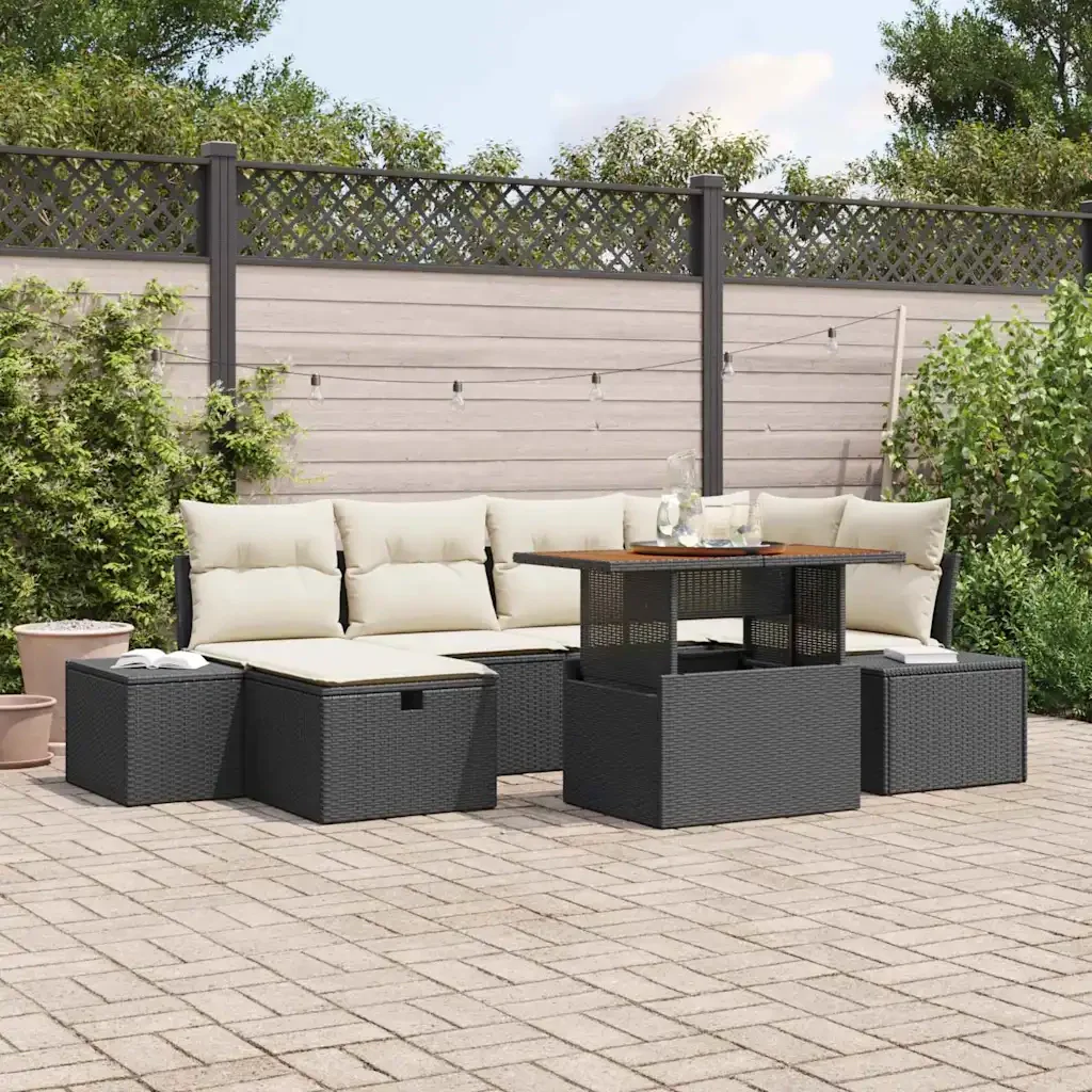 Set Divano da Giardino 7 pcs Nero polyrattan 3361383