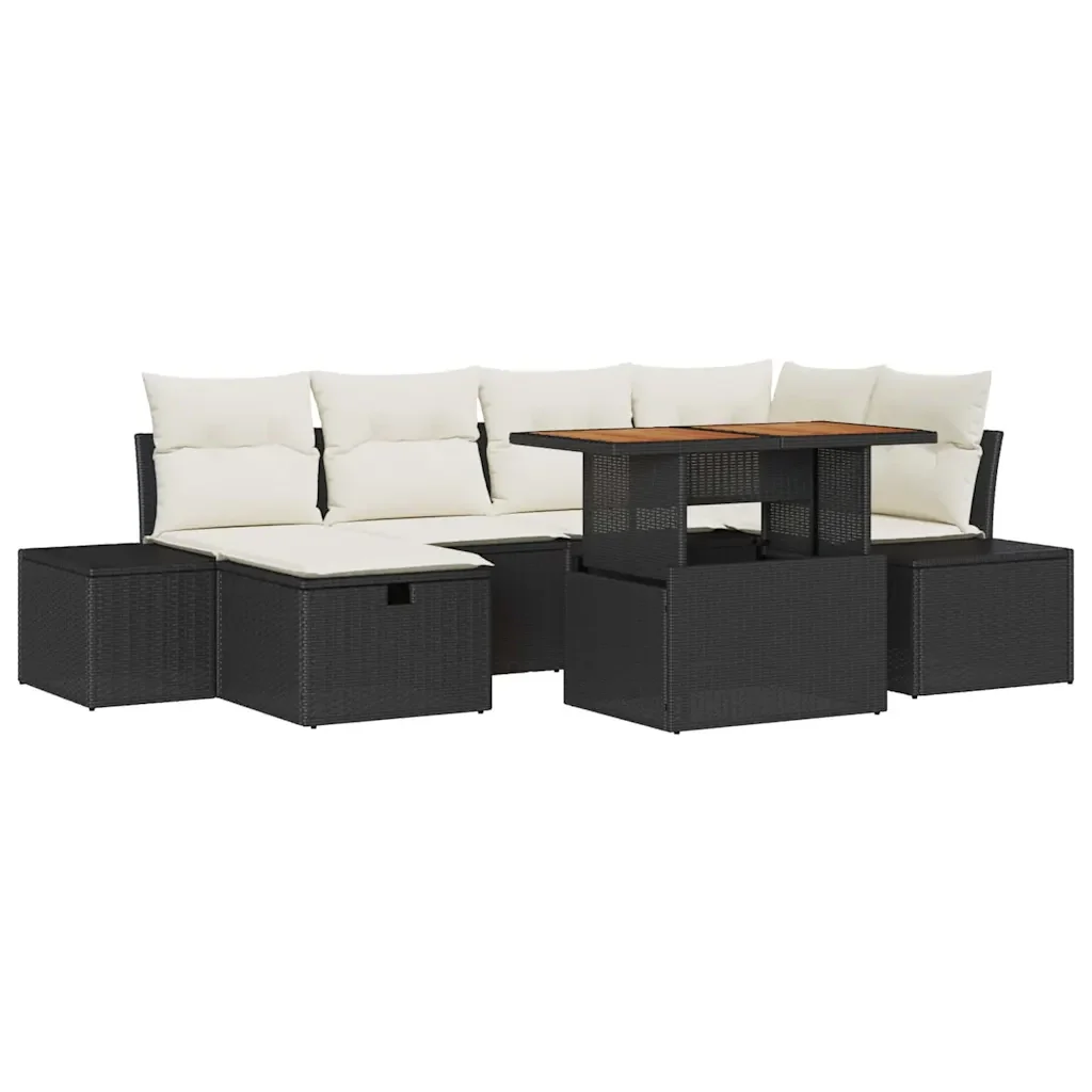 Set Divano da Giardino 7 pcs Nero polyrattan 3361383 - Image 2