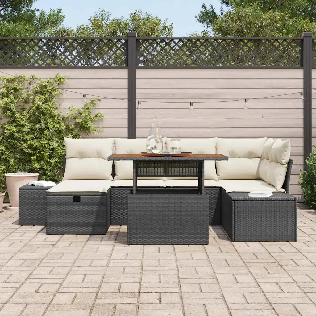 Set Divano da Giardino 7 pcs Nero polyrattan 3361383 - Image 3