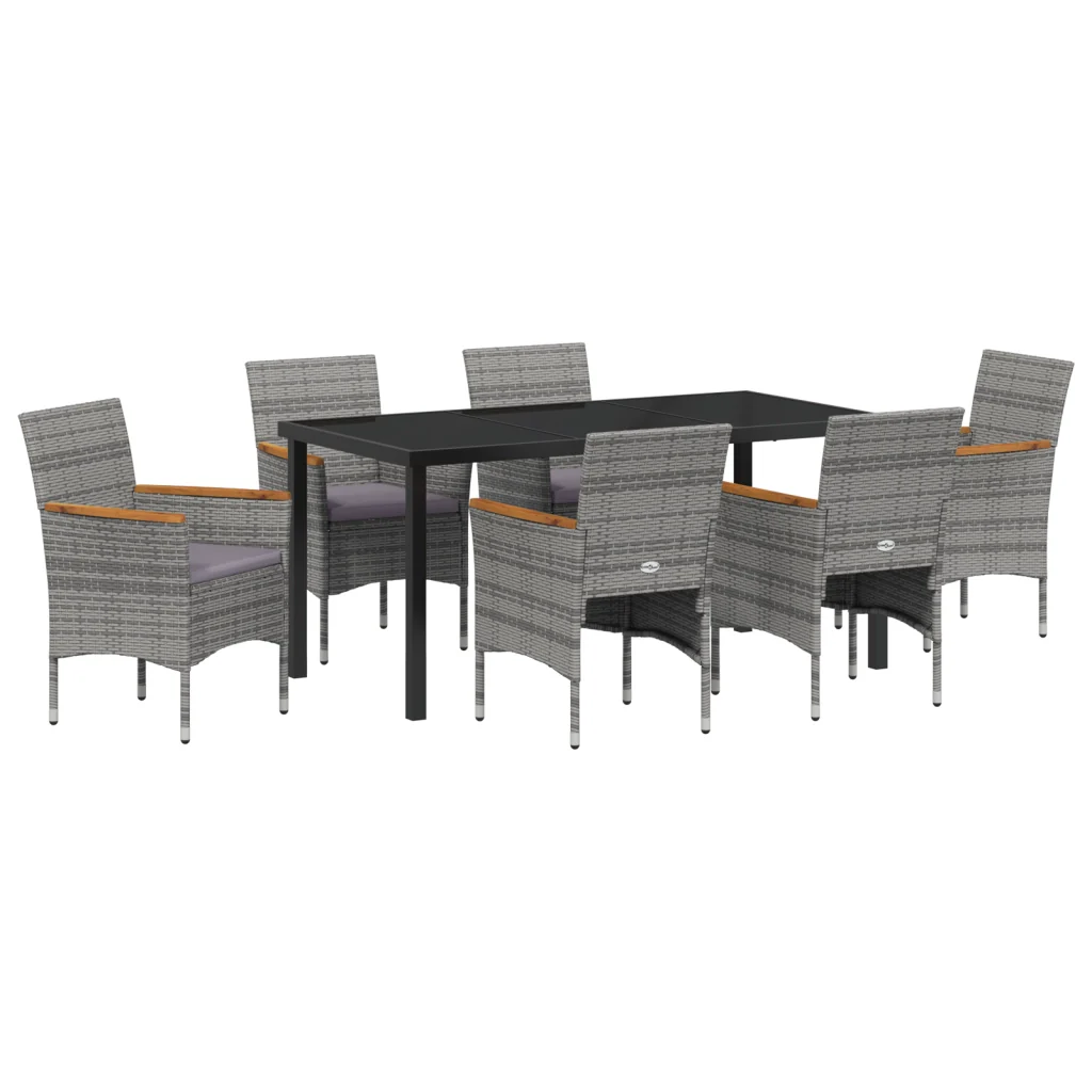 Set da Pranzo da Giardino 7 Pezzi Grigio Rattan in Poliestere - Image 2