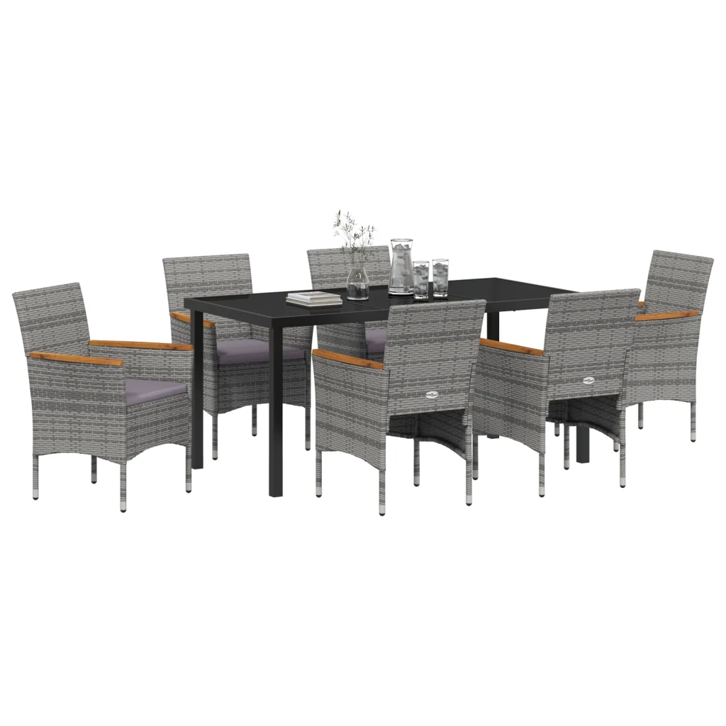 Set da Pranzo da Giardino 7 Pezzi Grigio Rattan in Poliestere - Image 3