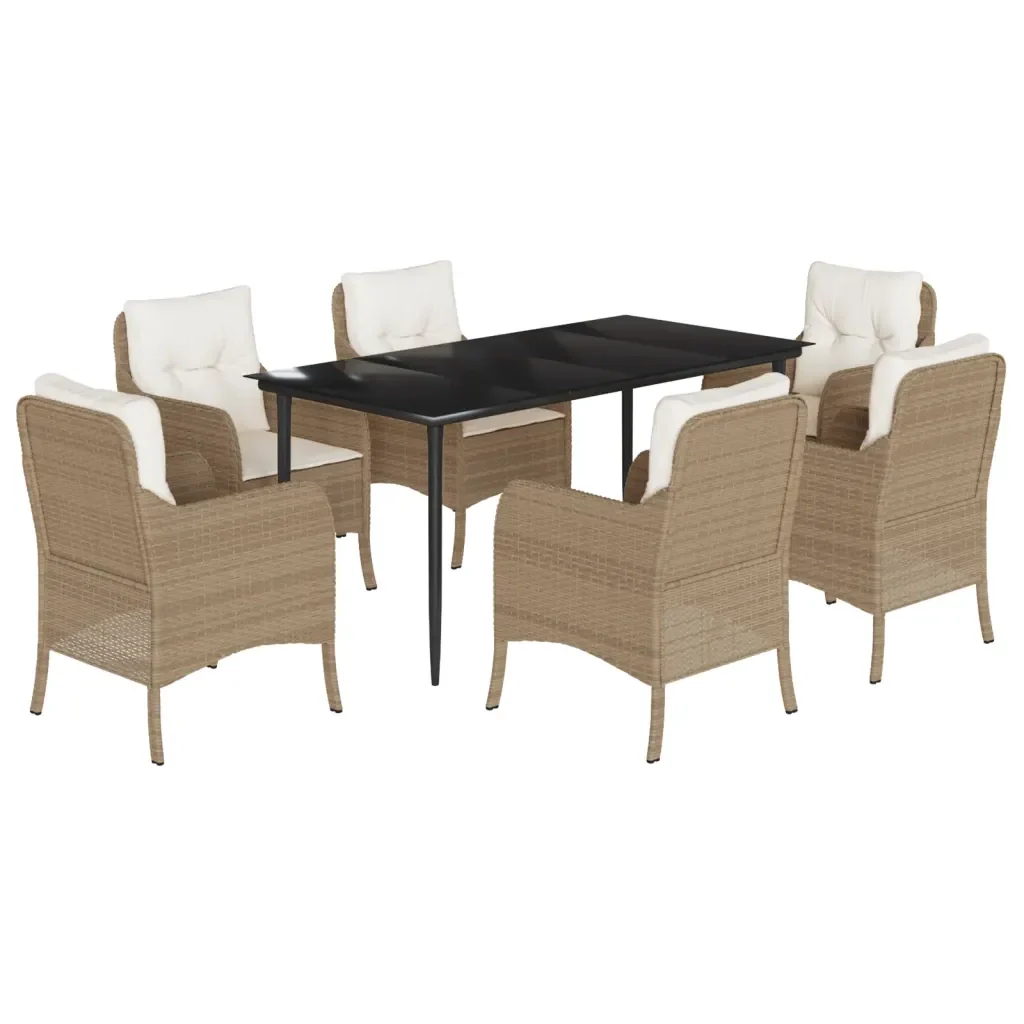 Set da Pranzo da Giardino 7 pz con Cuscini Beige in Polyrattan 3211966 - Image 2