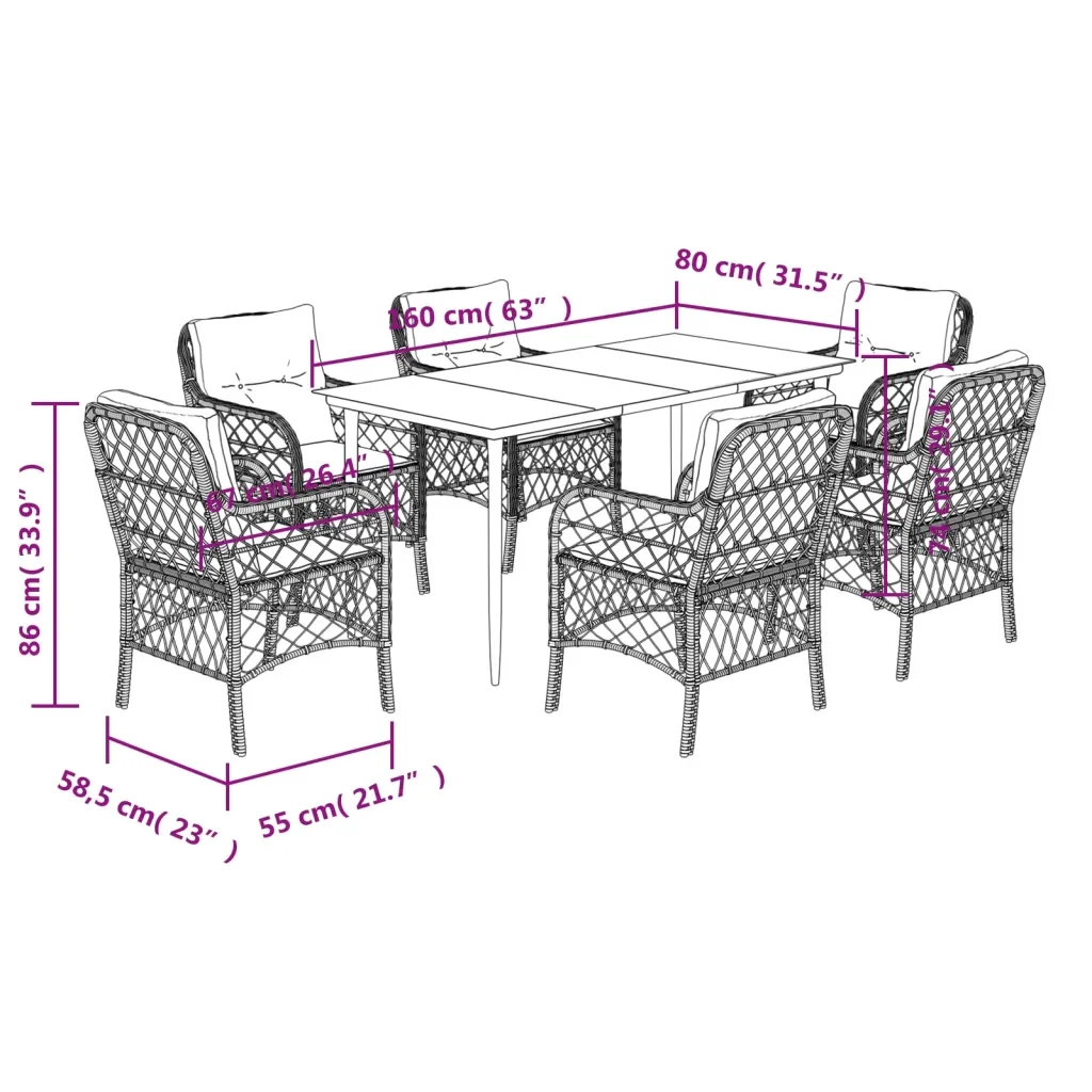 Set da Pranzo da Giardino 7 pz con Cuscini Beige in Polyrattan 3212142 - Image 7