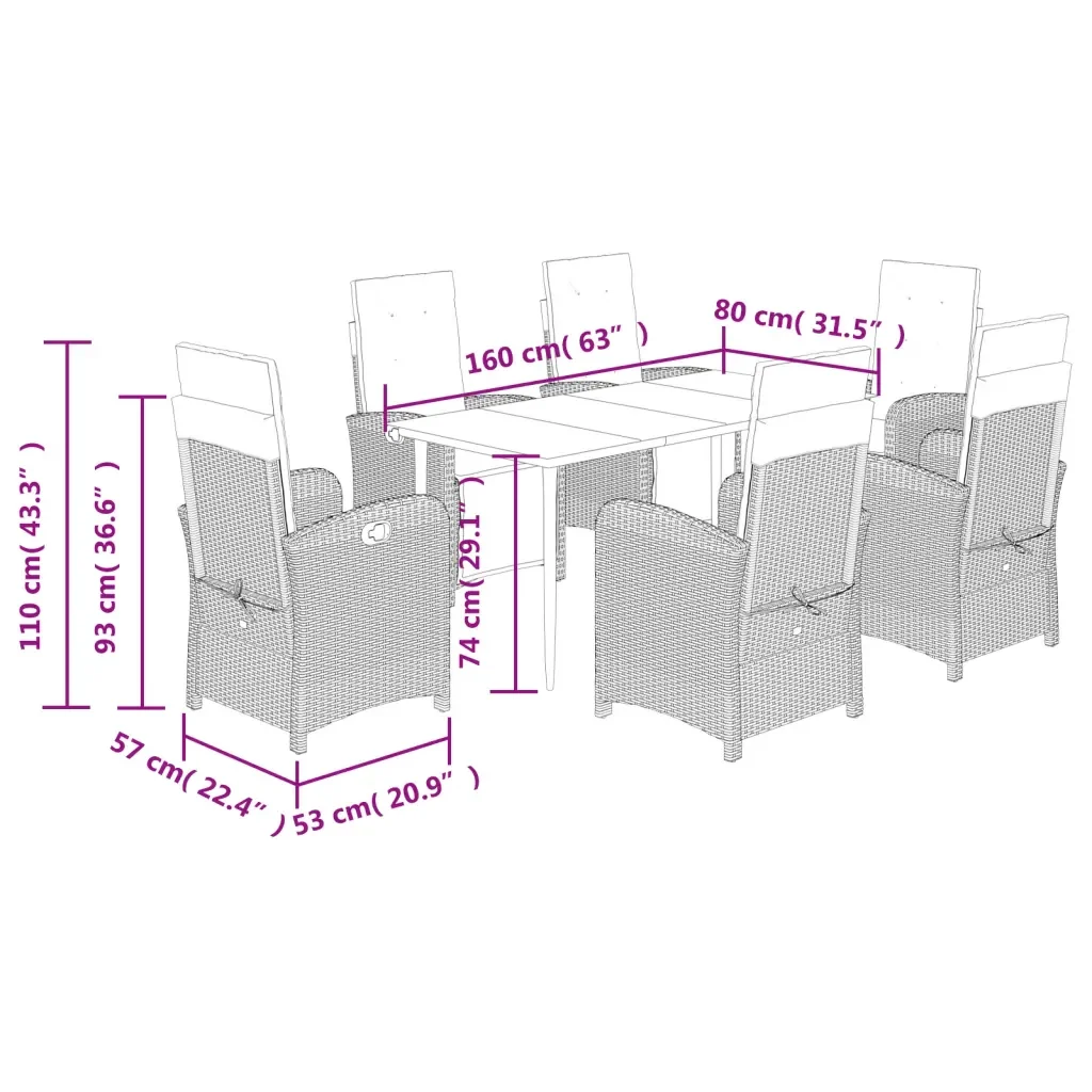 Set da Pranzo da Giardino 7 pz con Cuscini Beige in Polyrattan 3212574 - Image 9