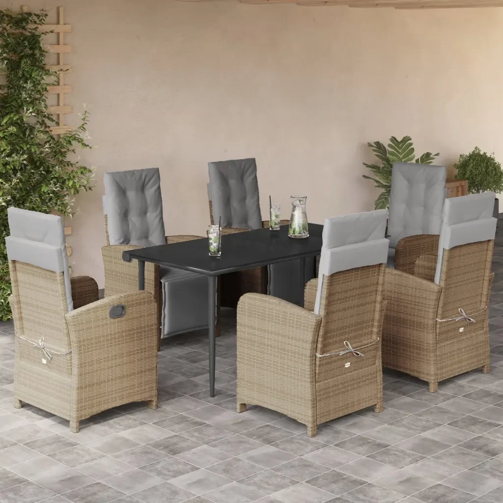 Set da Pranzo da Giardino 7 pz con Cuscini Beige in Polyrattan 3212588