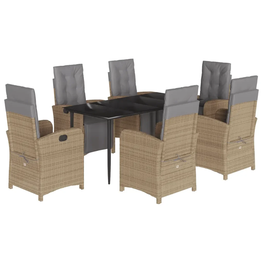 Set da Pranzo da Giardino 7 pz con Cuscini Beige in Polyrattan 3212588 - Image 2