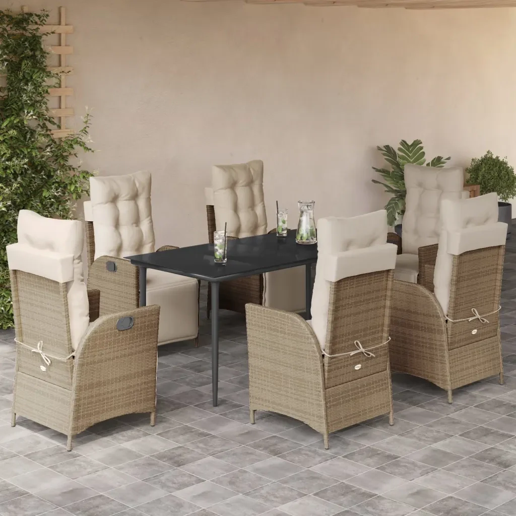 Set da Pranzo da Giardino 7 pz con Cuscini Beige in Polyrattan 3213438