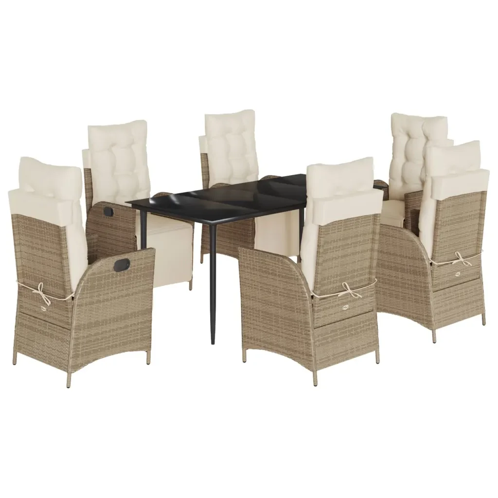 Set da Pranzo da Giardino 7 pz con Cuscini Beige in Polyrattan 3213438 - Image 2