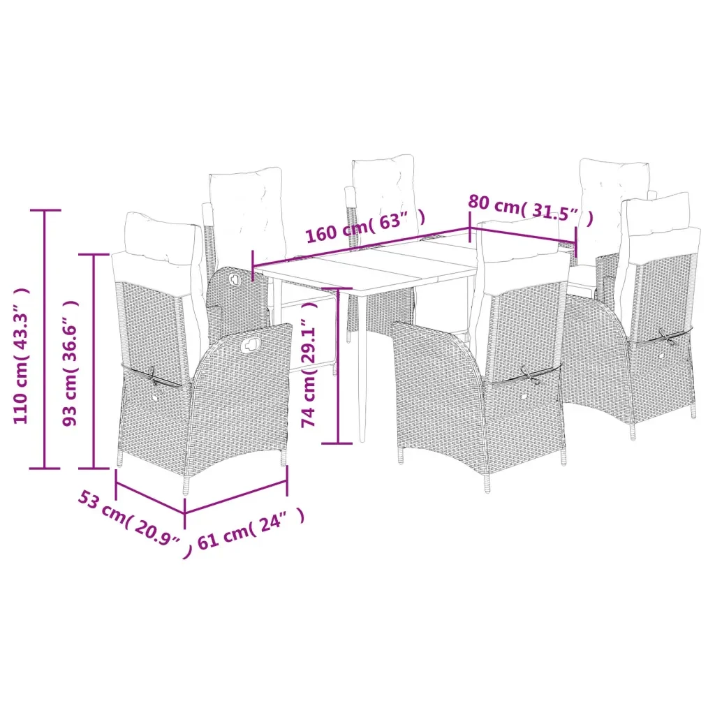 Set da Pranzo da Giardino 7 pz con Cuscini Beige in Polyrattan 3213438 - Image 9