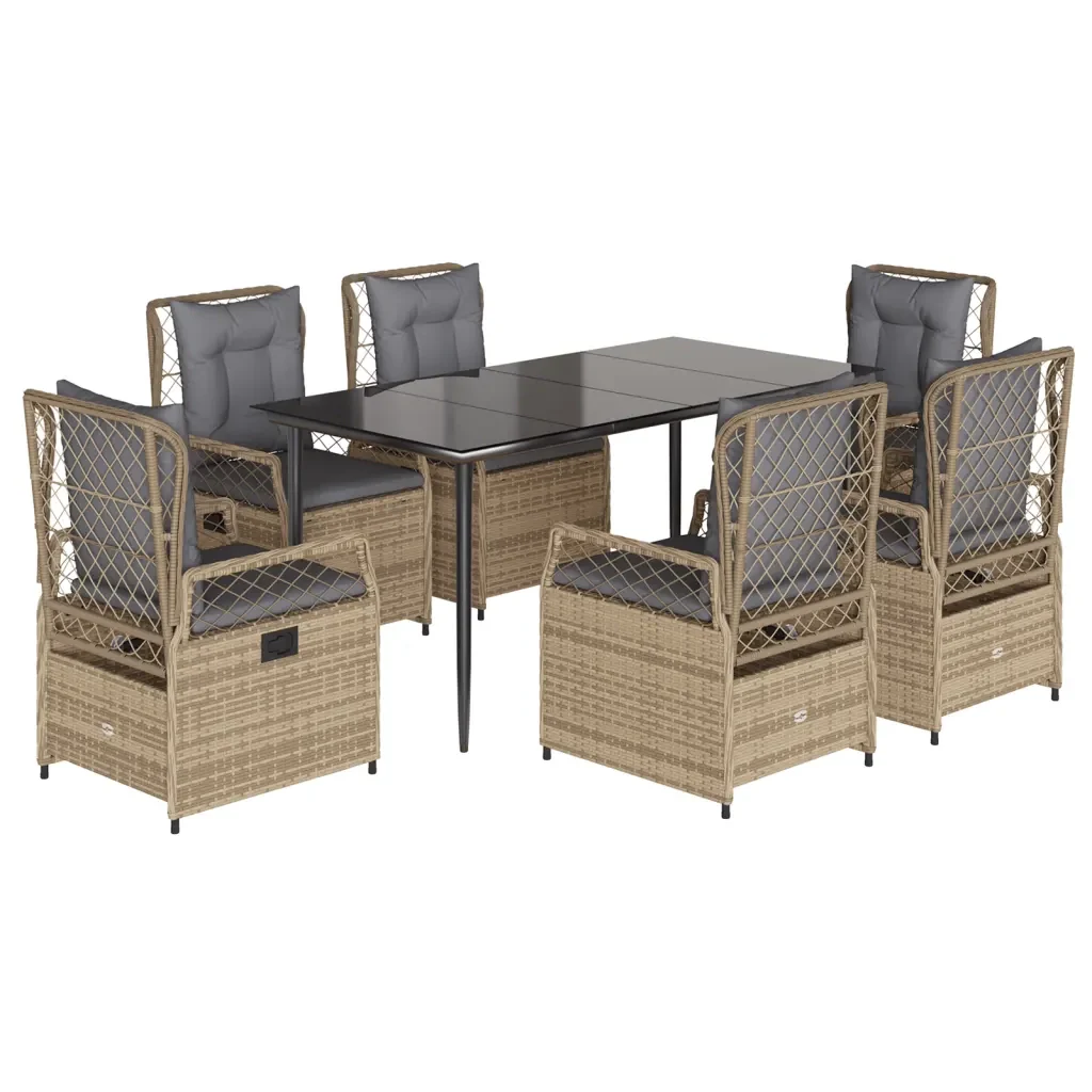 Set da Pranzo da Giardino 7 pz con Cuscini Beige in Polyrattan 3263003 - Image 2