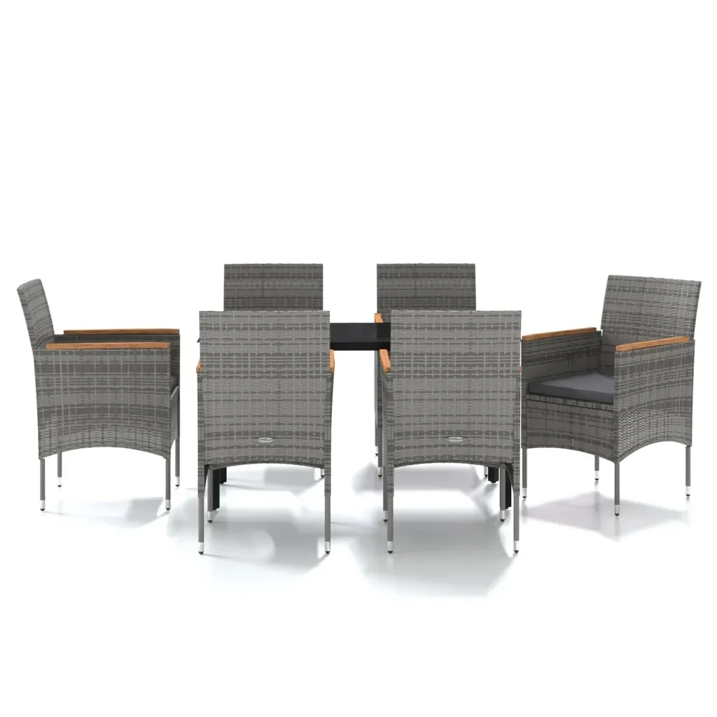 Set da Pranzo da Giardino 7 pz con Cuscini Grigio e Nero 3099338 - Image 2
